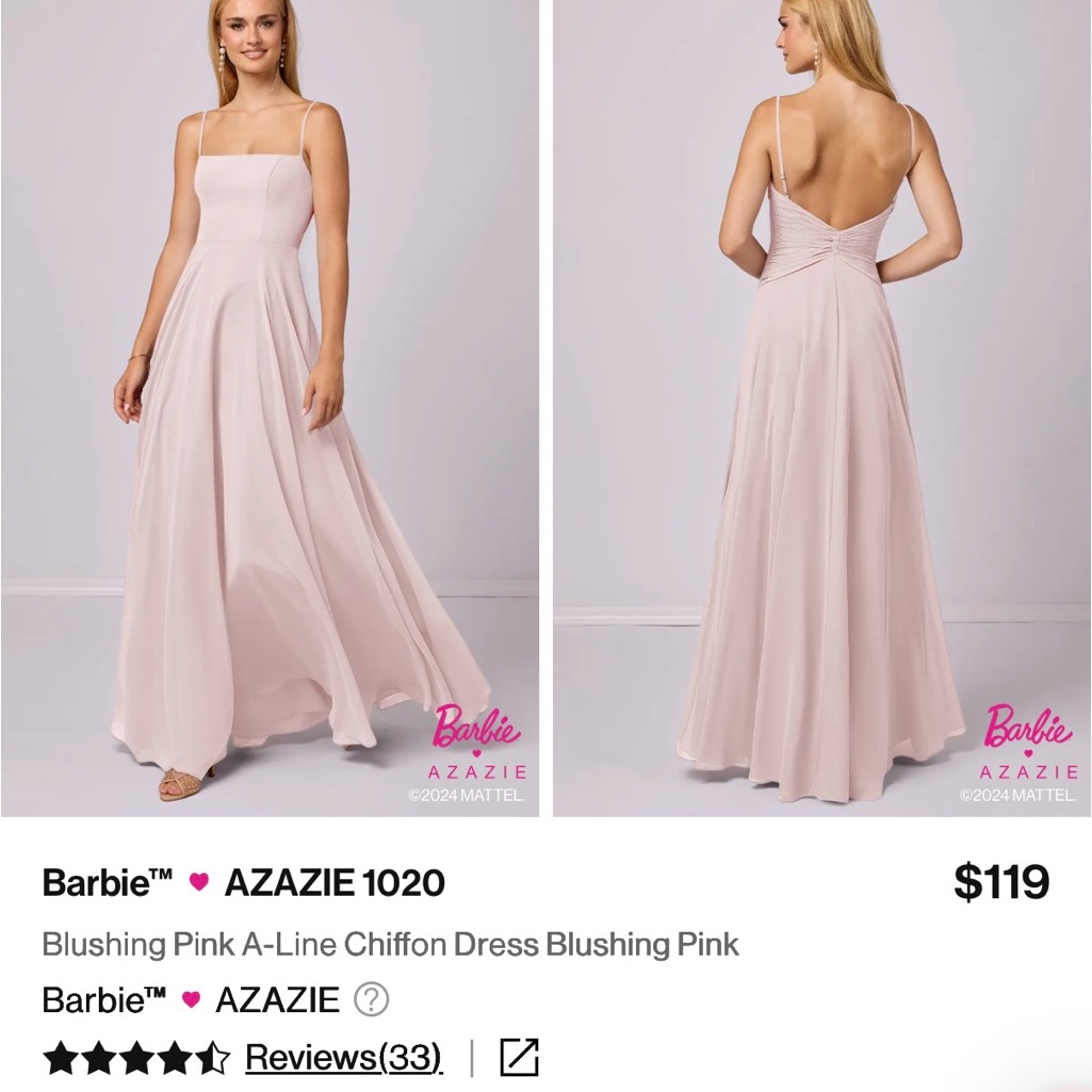 Barbie X Azazie Blushing Pink Backless Chiffon Dress